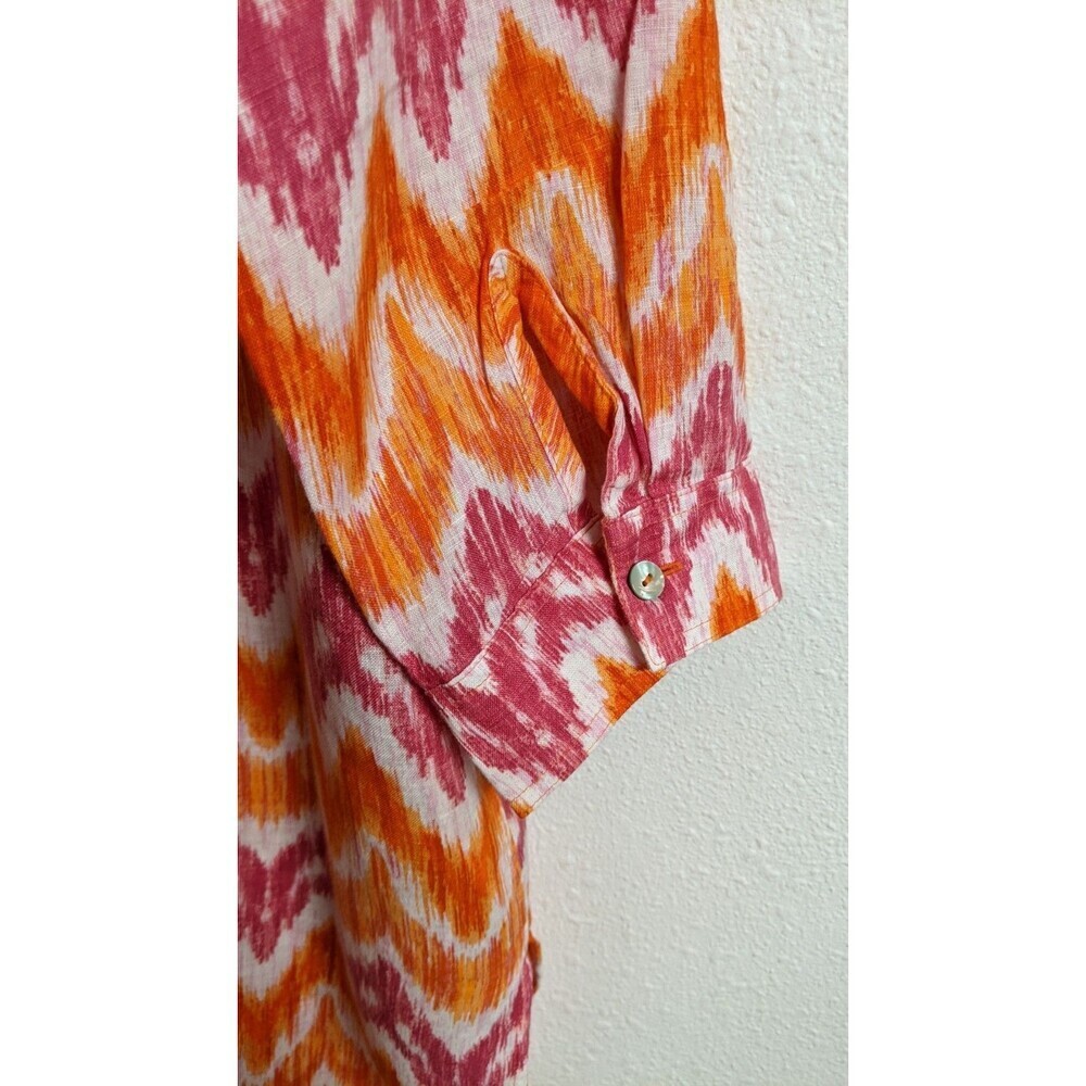 CHICO'S 100% Linen Multi-Colored Shirt Dress Swim Cover Roll-Tab Sleeves 3/16 - Picture 10 of 10